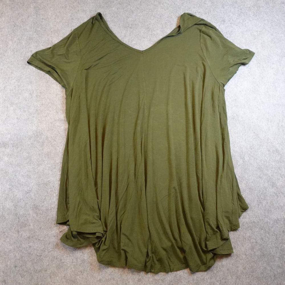 Roamans Top Women 4X Green Short Sleeve V Neck Rayon Spandex Flowy Tunic Tee